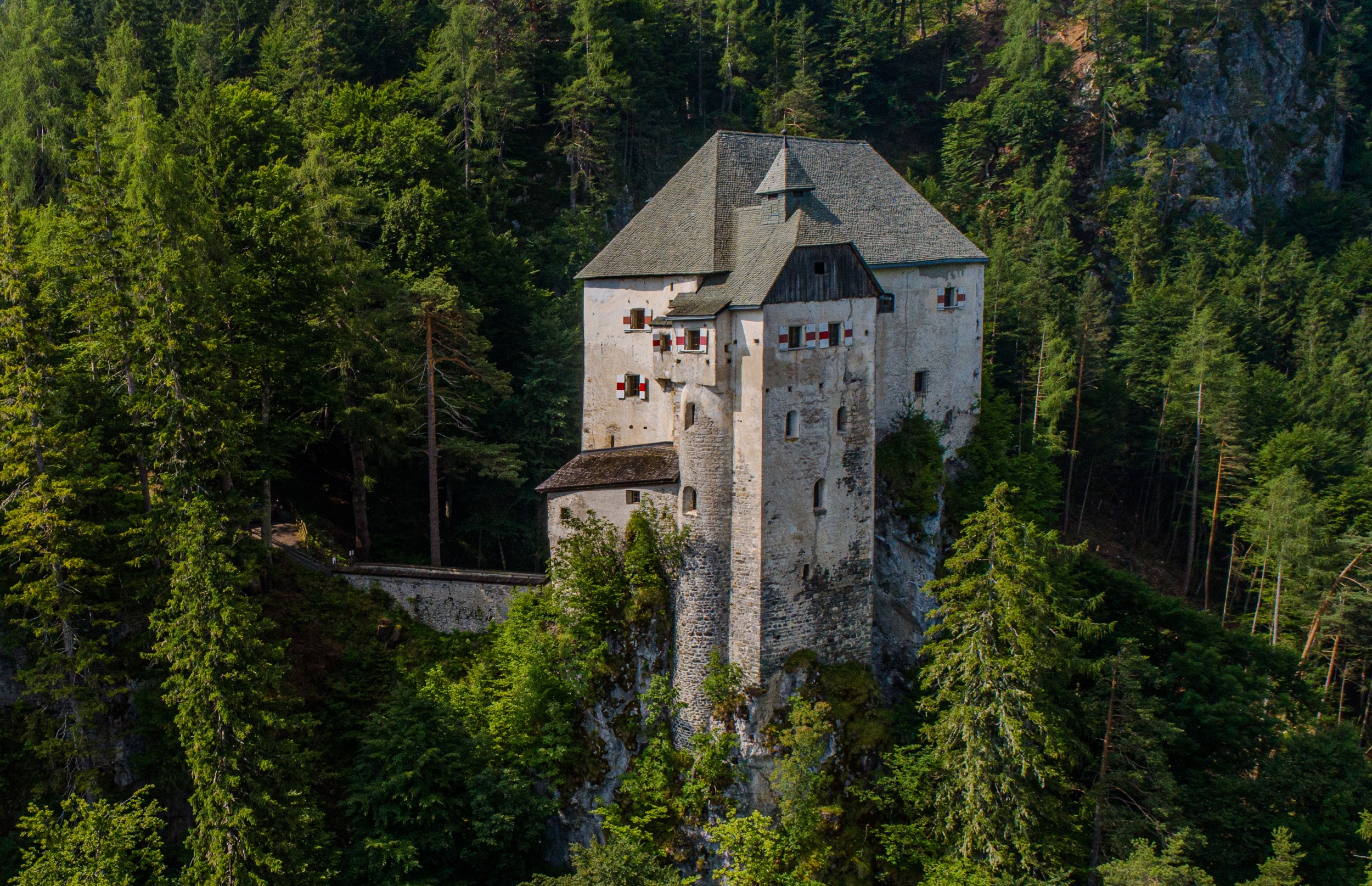 Schloss Stein Drautal Aussenansicht des Schlosses Wald Aufnahme 4
