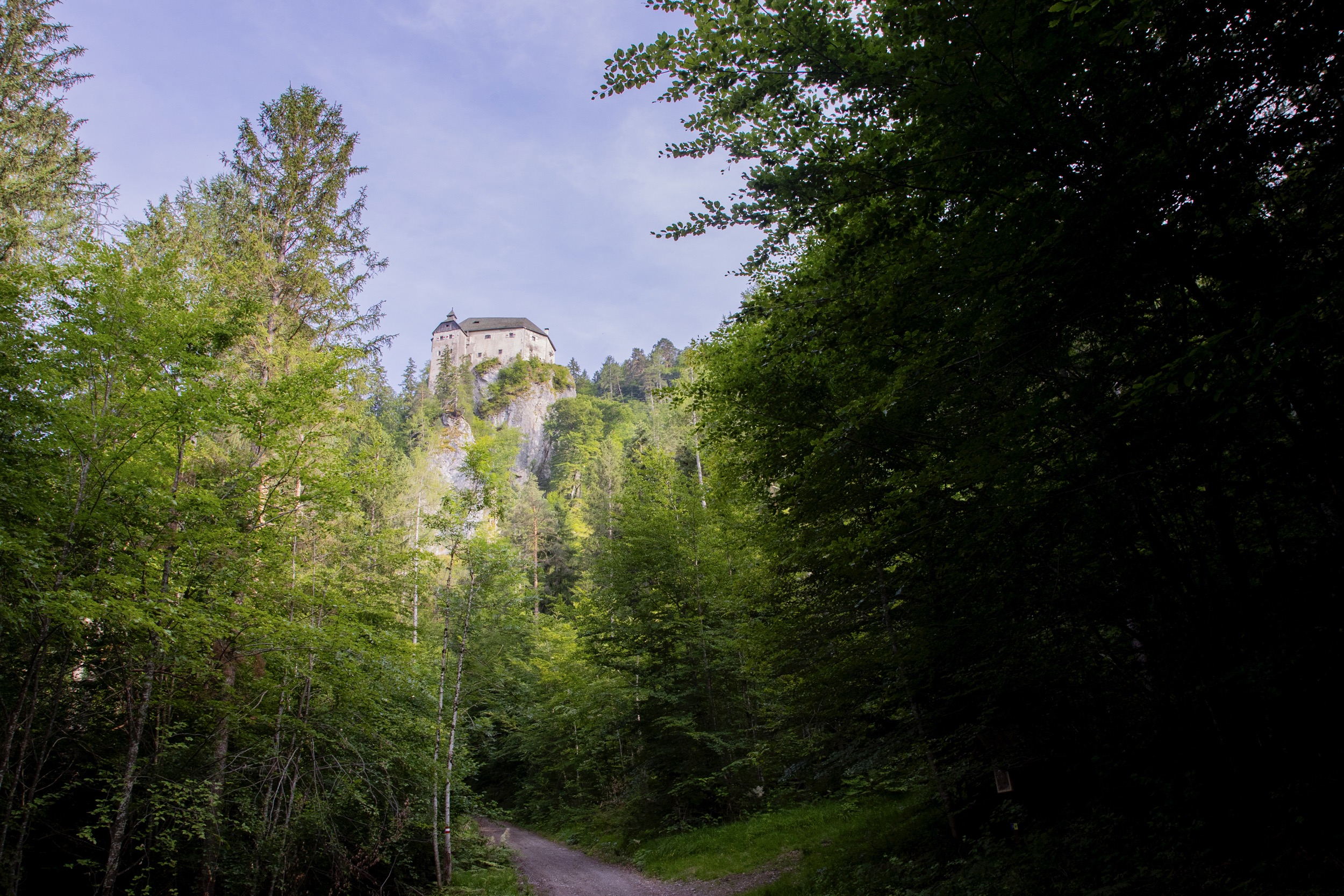 Schloss Stein Drautal Aussenansicht des Schlosses Wald Felsen 3